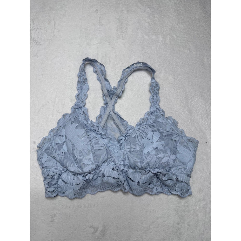 Aerie Women Light Blue Floral Lace Bralette Racerback Medium Scalloped Trim